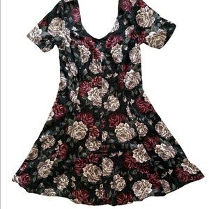 Soft Velvet Rose Floral Dress Black